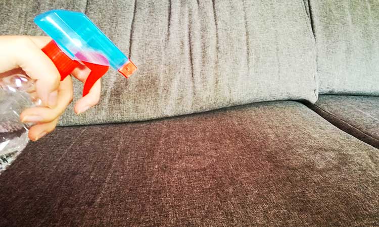 Remove water stains on sofa with glass cleaner